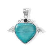 Center Stone Varies Chinese Blue Rhodochrosite 36.00 ctw Angel Wing Heart Pendant without Chain in Silvertone