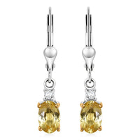 Premium Golden Apatite and Luxuriant Lab Grown Diamond G-H SI 0.90 ctw Golden Focus Earrings in 18K Vermeil YG and Rhodium Over Sterling Silver