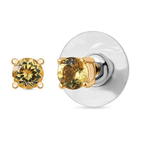 D'Joy Premium Golden Apatite 1.00 ctw Solitaire Stud Earrings in 18K Vermeil Yellow Gold Over Sterling Silver
