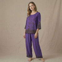 La Marey Purple Floral Printed 2pcs Pant Set - One Size Plus