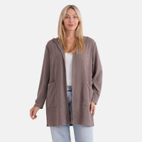 La Marey Black Long Knit Cardigan with Hood and Pockets - One Size Fits Most