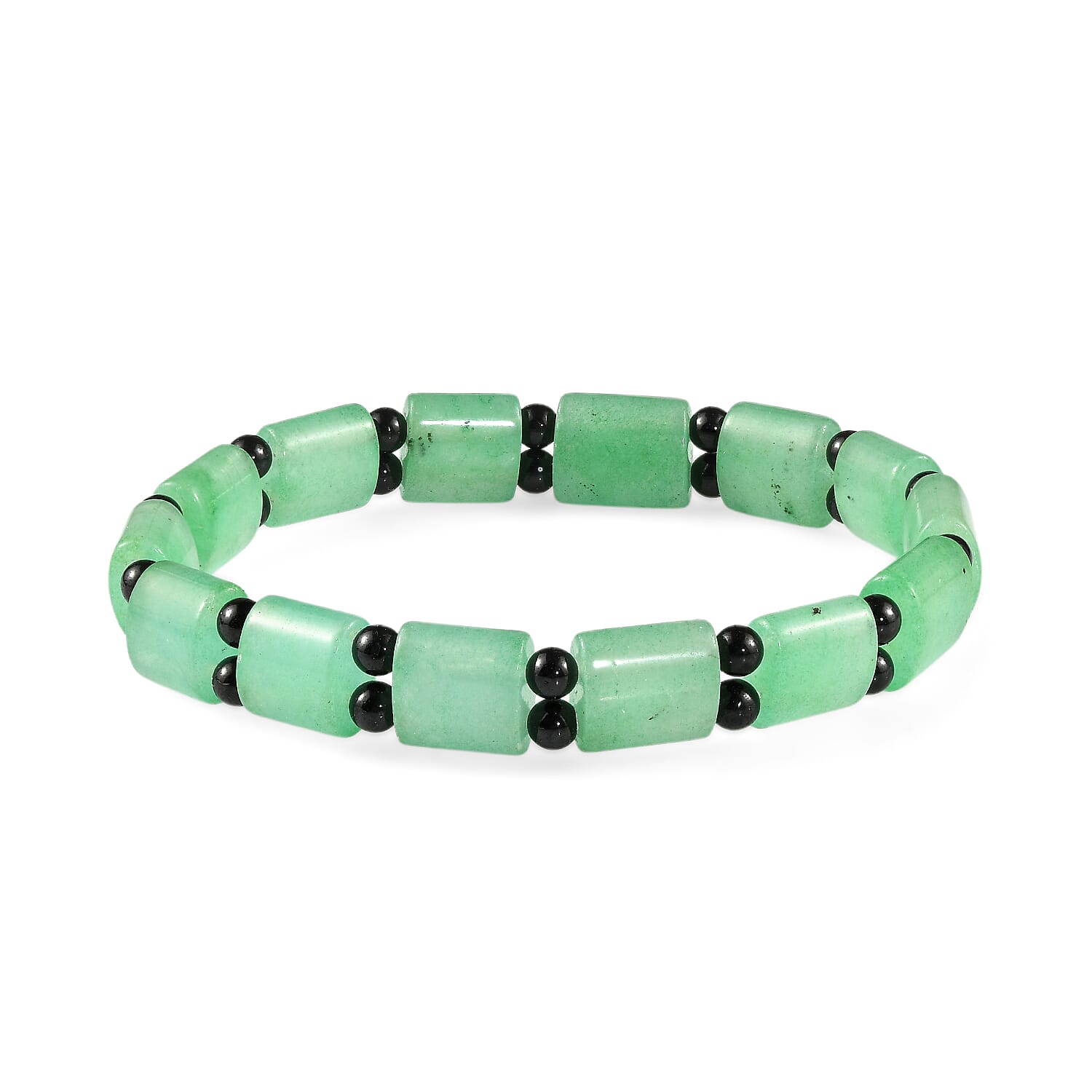 Green Aventurine and Thai Black Spinel Beaded Stretch Bracelet 98.00 ctw