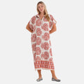 La Marey Woven Long Print Dress in White with Green Flower Pattern - One Size Fits Most - Sticky add to cart bar