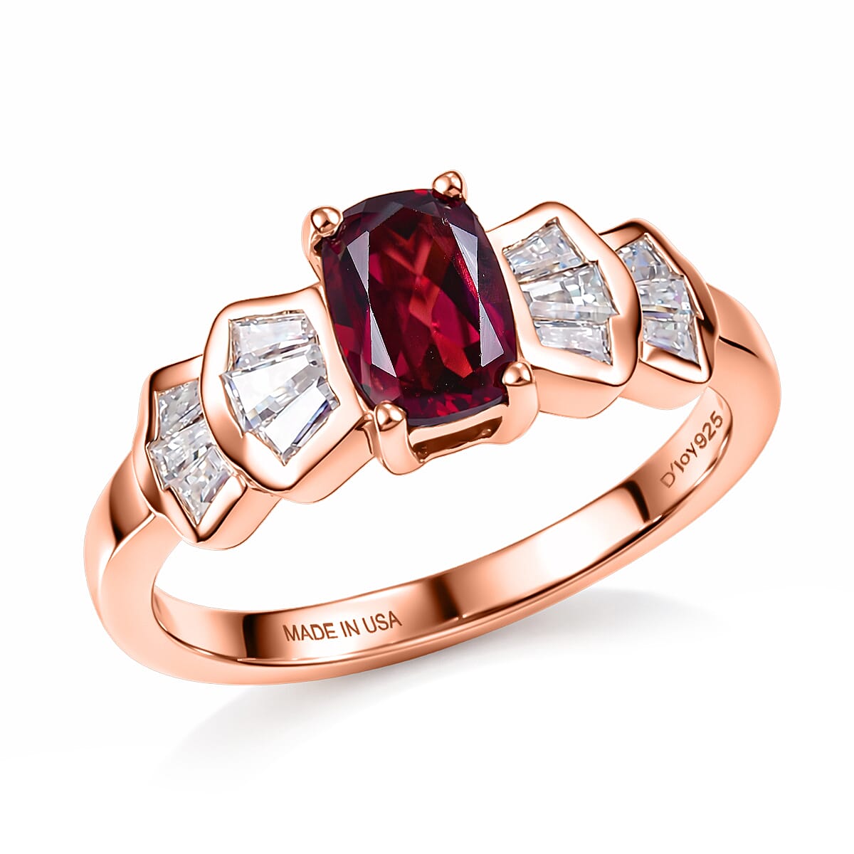 D'Joy Premium Malawi Magenta Garnet, Moissanite Ring in 18K Vermeil RG Over Sterling Silver (Size 10.0) 1.85 ctw