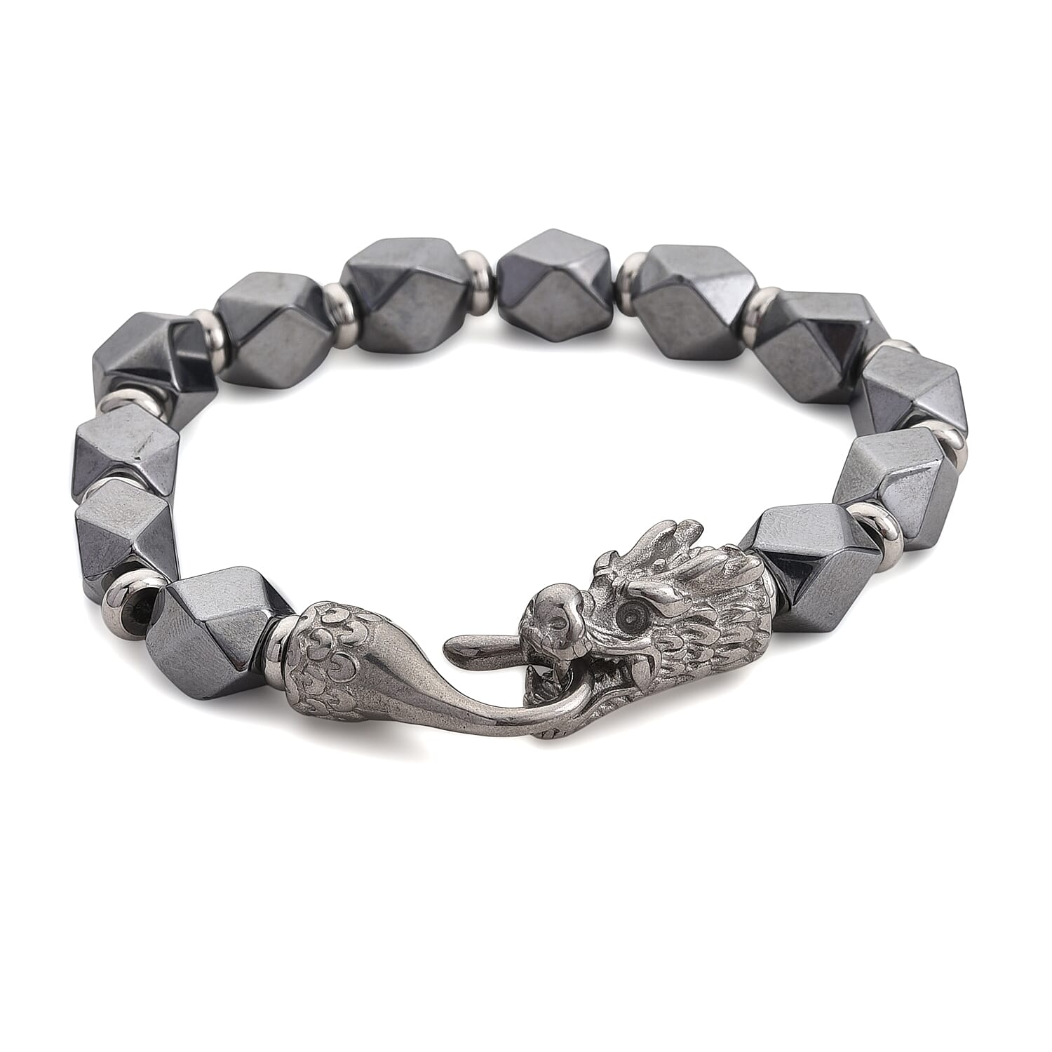 Terahertz 100.00 ctw Beaded Bracelet with Dragon Lock in Stainless