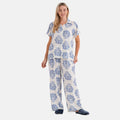 La Marey White Blue Viscose 2 Piece Lounge Set - S/M - Sticky add to cart bar