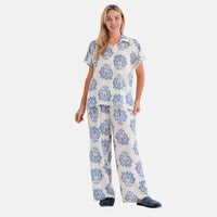 La Marey White Blue Viscose 2 Piece Lounge Set - S/M