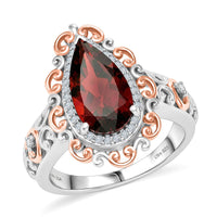 D'Joy Premium Mozambique Garnet, Moissanite Ring in 18K Vermeil RG and Rhodium Over Sterling Silver (Size 6.0) 3.60 ctw