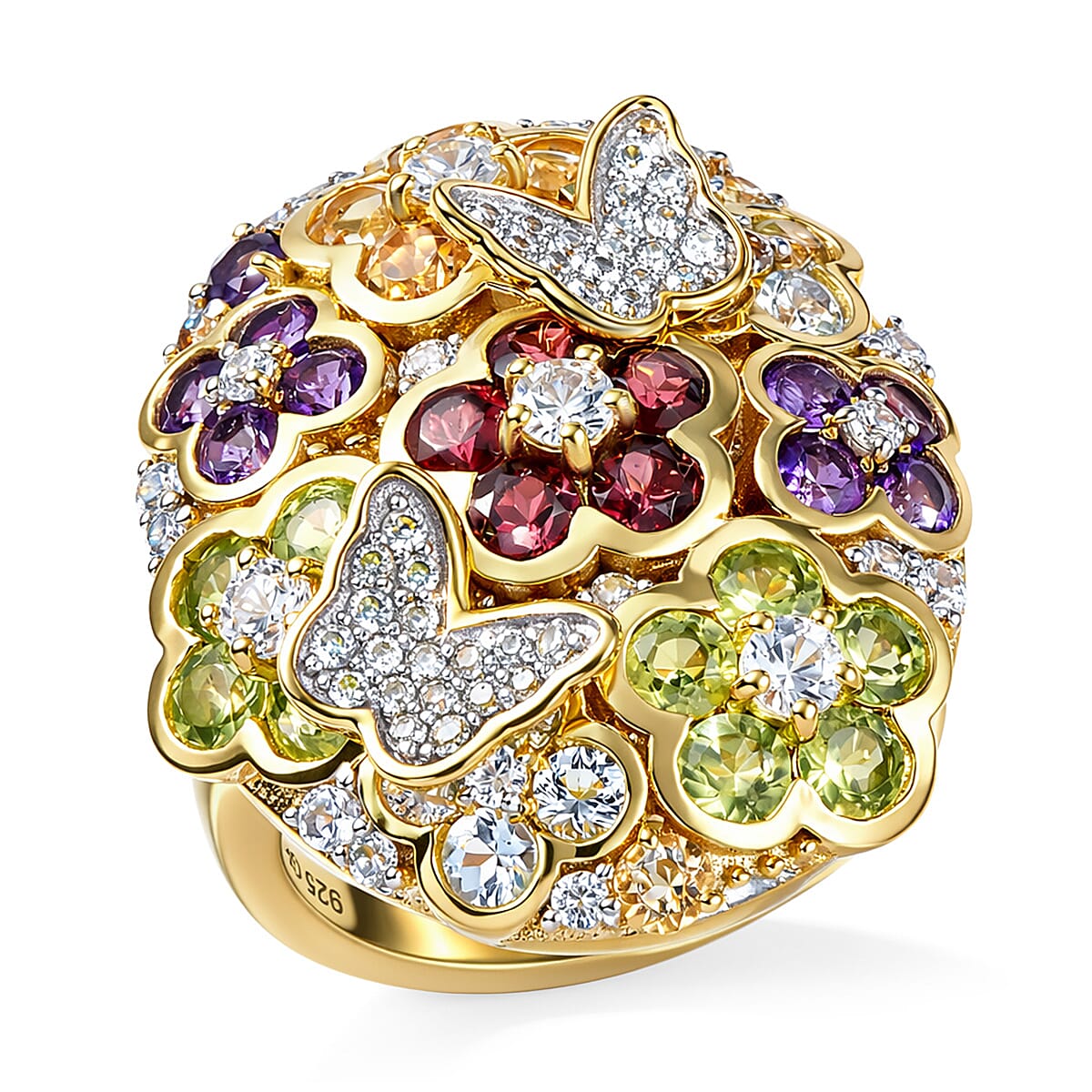 GP Multi Gemstone Butterfly Garden Ring in Sterling Silver