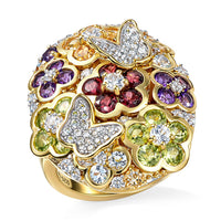 GP Multi Gemstone Butterfly Garden Ring in Sterling Silver