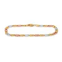 Designer Link Bracelet in 10K Tri-color Gold (7.25 In) 2.87 Grams
