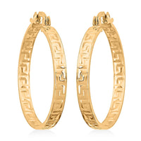 10K Yellow Gold Greek Key Hoop Earrings 3.32 Grams