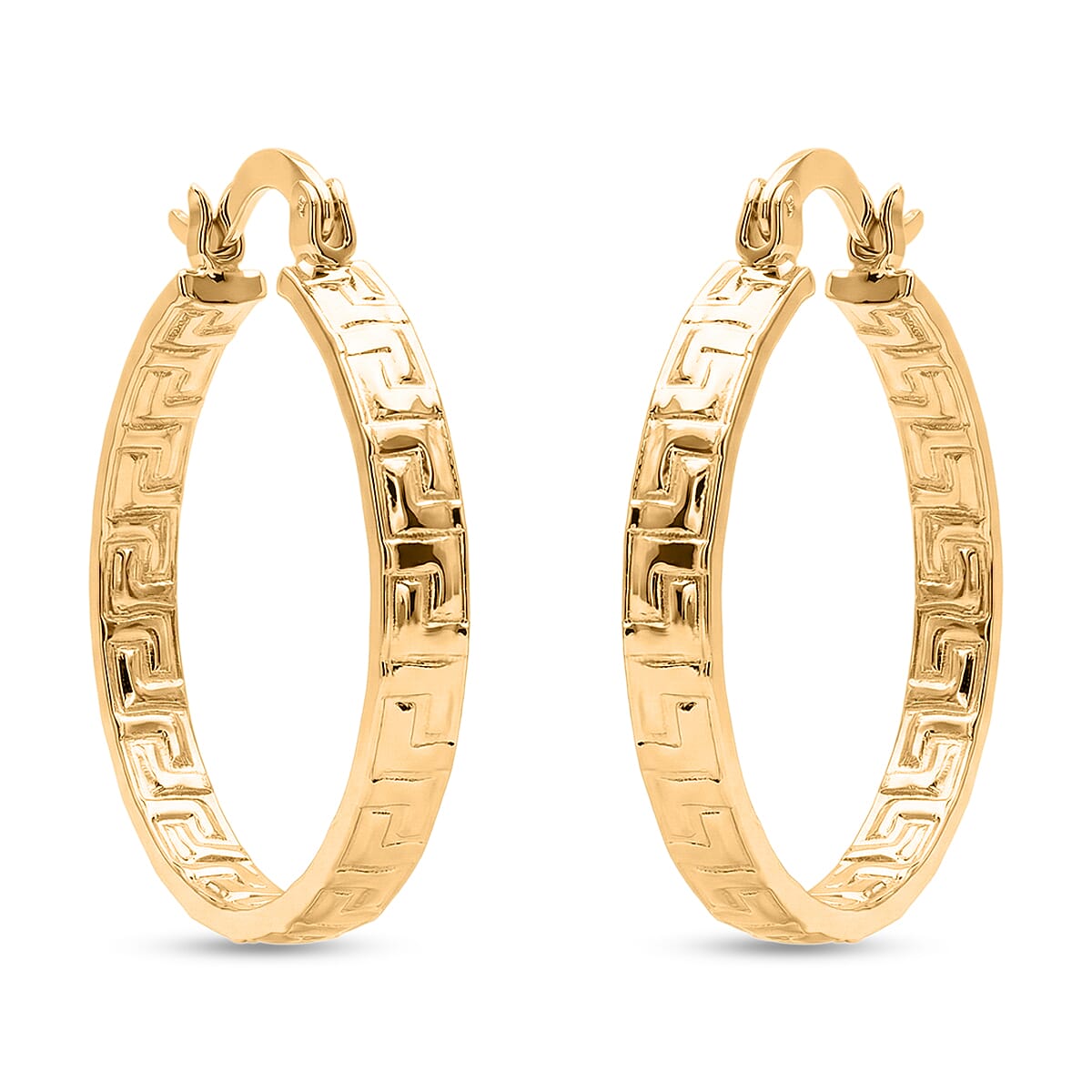 Small Greek Key Hoop Earrings in 10K Yellow Gold 2.35 Grams