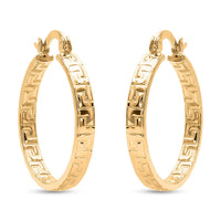 Small Greek Key Hoop Earrings in 10K Yellow Gold 2.35 Grams