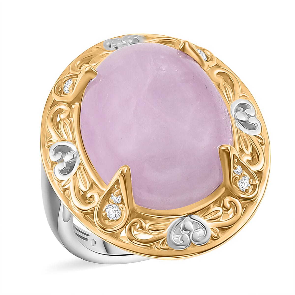 EverTrue Kunzite, White Zircon Ring in 18K YG Plated and Platinum Bond (Size 10.0) 12.15 ctw