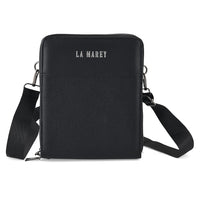 Le Marey Black Foux Leather Phone Bag (8.27"x6.69"1.77") with Shoulder Strap
