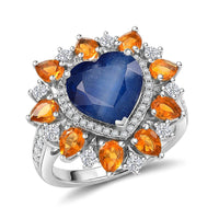 D'Joy Premium Ethiopian Welo Opal, Multi Gemstone Heart Ring in Rhodium Over Sterling Silver (Size 7.0) 4.90 ctw