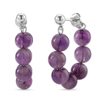 African Amethyst Hoop Earrings in Silvertone 25.00 ctw
