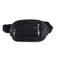 La Marey Black Lychee Pattern Genuine Cowhide Leather Fanny Pack