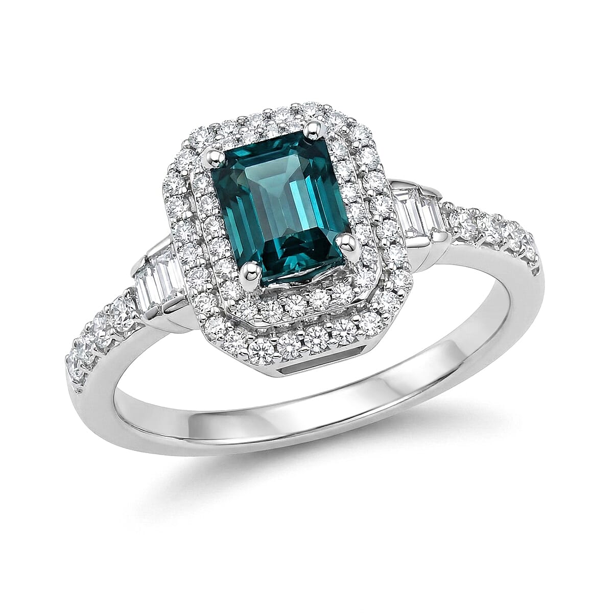 D'Joy Premium Monte Belo Indicolite, Moissanite Ring in Rhodium Over Sterling Silver (Size 10.0) 1.35 ctw