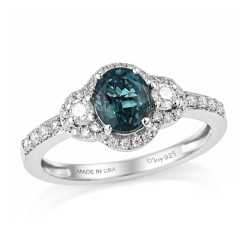 D'Joy Premium Monte Belo Indicolite, Moissanite Ring in Rhodium Over Sterling Silver (Size 7.0) 1.40 ctw