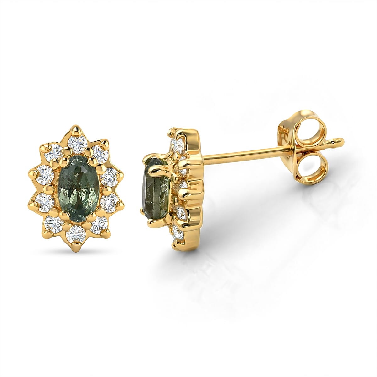 D'Joy Premium Ambanja Demantoid Garnet and Moissanite 0.80 ctw Verdant Fire Stud Earrings in 18K Vermeil Yellow Gold Over Sterling Silver