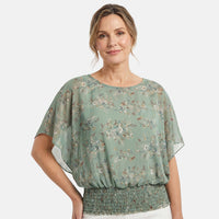 La Marey Sage Multi Smocked Waist Blousson Top - One Size Missy