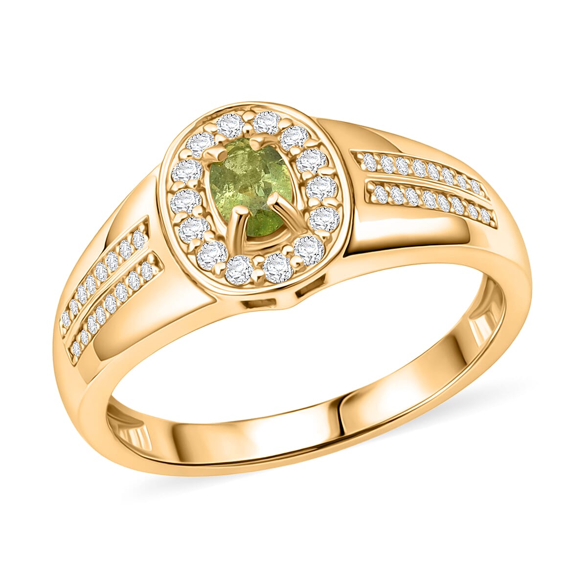 Ambanja Demantoid Garnet, Moissanite Ring