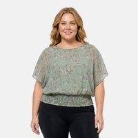La Marey Sage Multi Pattern Smocked Blouson Top - One Size Plus