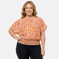 La Marey Pink Multi Pattern Smocked Blouson Top - One Size Plus