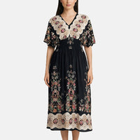 La Marey Black Smocked Waist Kaftan Sleeve Maxi Dress - One Size Plus