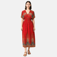 La Marey Red Smocked Waist Kaftan Sleeve Maxi Dress - One Size Plus
