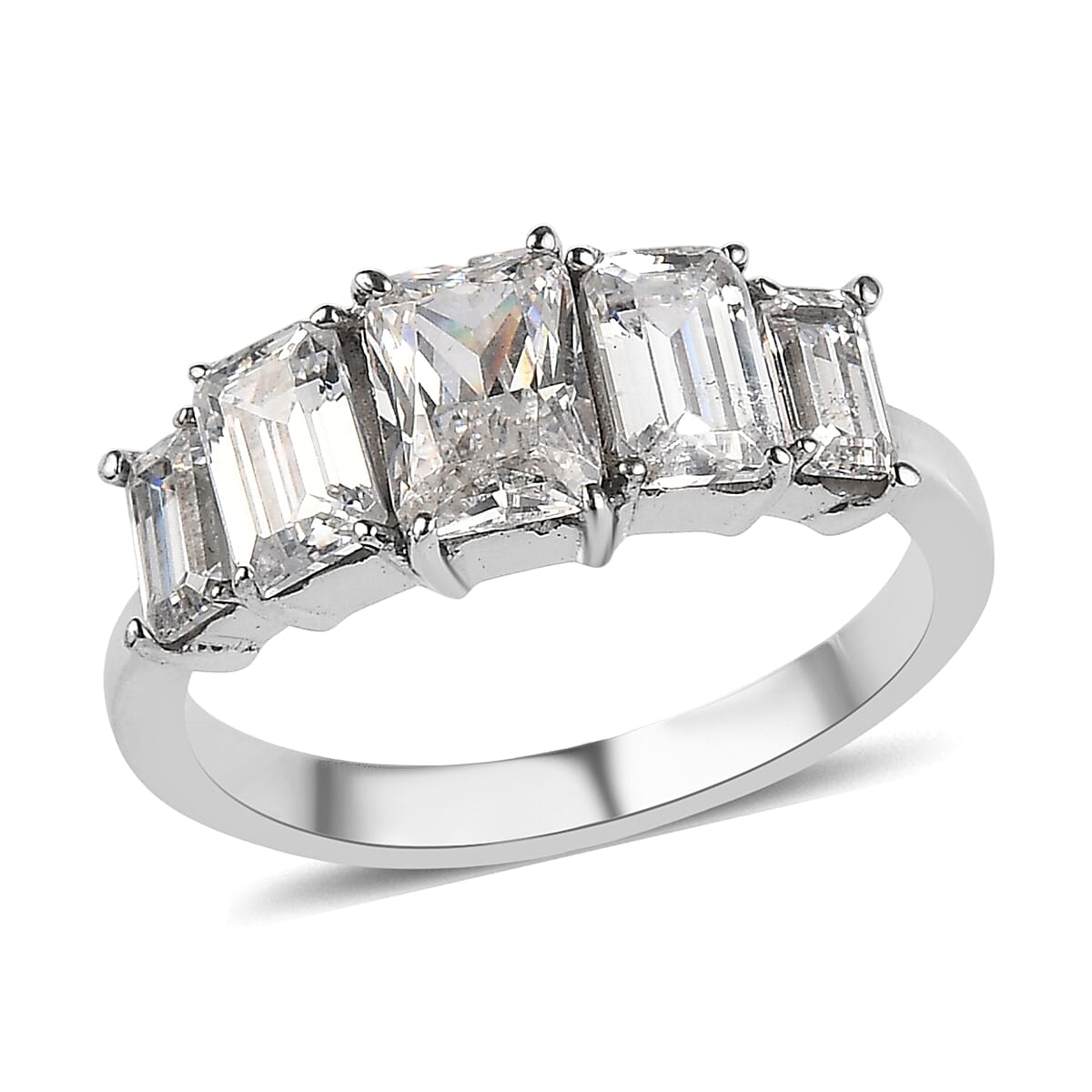 EverTrue Simulated Diamond 5 Stone Ring in Stainless Steel (Size 10.0) 5.15 ctw