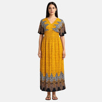 La Marey Yellow Smocked Waist Kaftan Sleeve Maxi Dress - One Size Plus