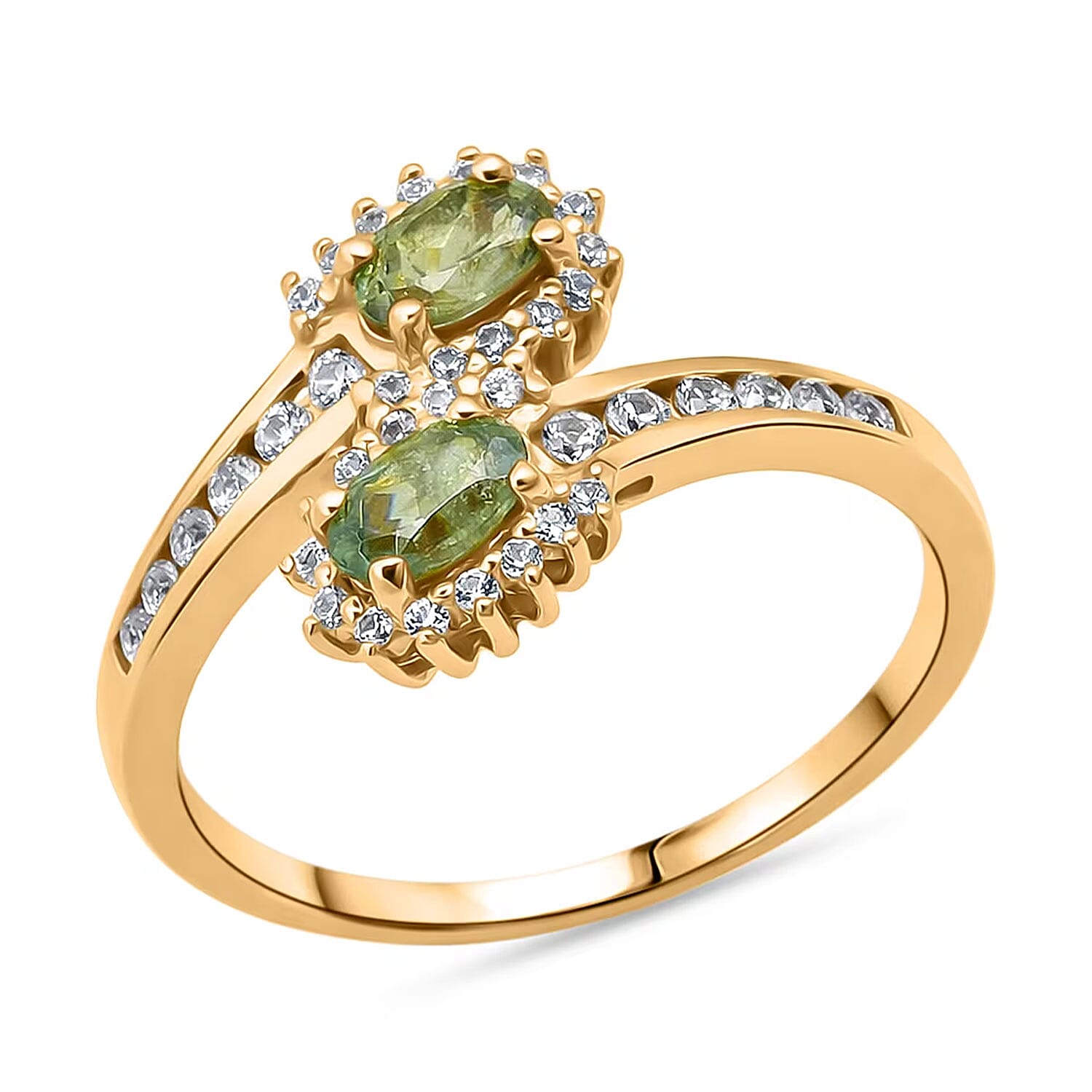 D'Joy Premium Ambanja Demantoid Garnet, White Zircon Ring in 18K Vermeil YG Over Sterling Silver (Size 10.0) 1.00 ctw