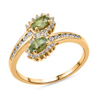 D'Joy Premium Ambanja Demantoid Garnet, White Zircon Ring in 18K Vermeil YG Over Sterling Silver (Size 10.0) 1.00 ctw