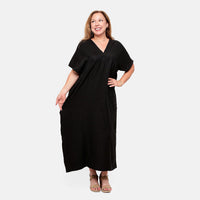 La Marey Black V Neck Kimono Sleeve Maxi Dress- One Size Fits Most