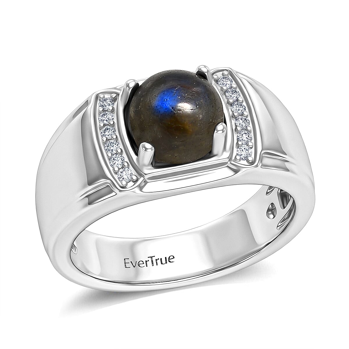 EverTrue Malagasy Labradorite, White Zircon Ring in Platinum Bond (Size 10.0) 2.35 ctw