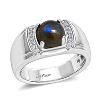 EverTrue Malagasy Labradorite, White Zircon Ring in Platinum Bond (Size 10.0) 2.35 ctw