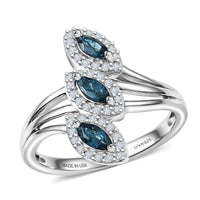 D'Joy Premium Monte Belo Indicolite, White Zircon Ring in Rhodium Over Sterling Silver (Size 6.0) 0.75 ctw