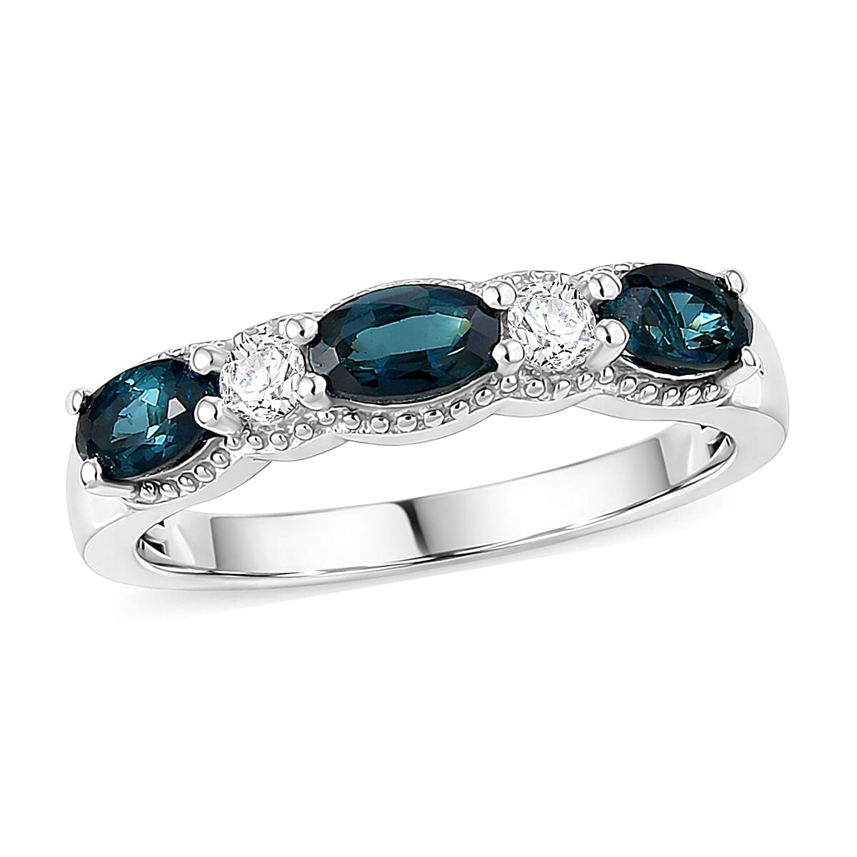 D'Joy AAA Monte Belo Indicolite, Moissanite Ring in Rhodium Over Sterling Silver (Size 10.0) 0.90 ctw