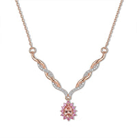 D'Joy Premium Blush Tourmaline, Multi Gemstone Blush Leafline Necklace (18 Inches) in 18K Vermeil RG Over Sterling Silver 1.00 ctw