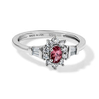 D'Joy Premium Blush Tourmaline, Moissanite Timeless Rose Halo Ring in Rhodium Over Sterling Silver (Size 10.0) 0.70 ctw