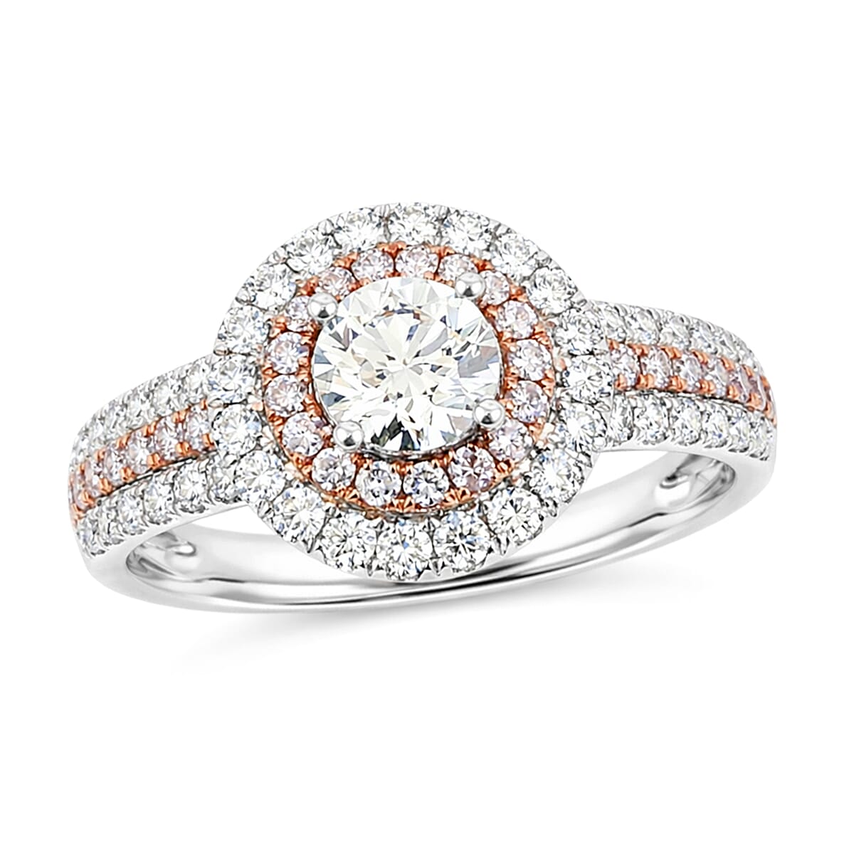 Modani 950 Platinum and 14K Rose Gold Natural Pink and White Diamond Ring (Size 10.0) (5.10 g) 1.49 ctw