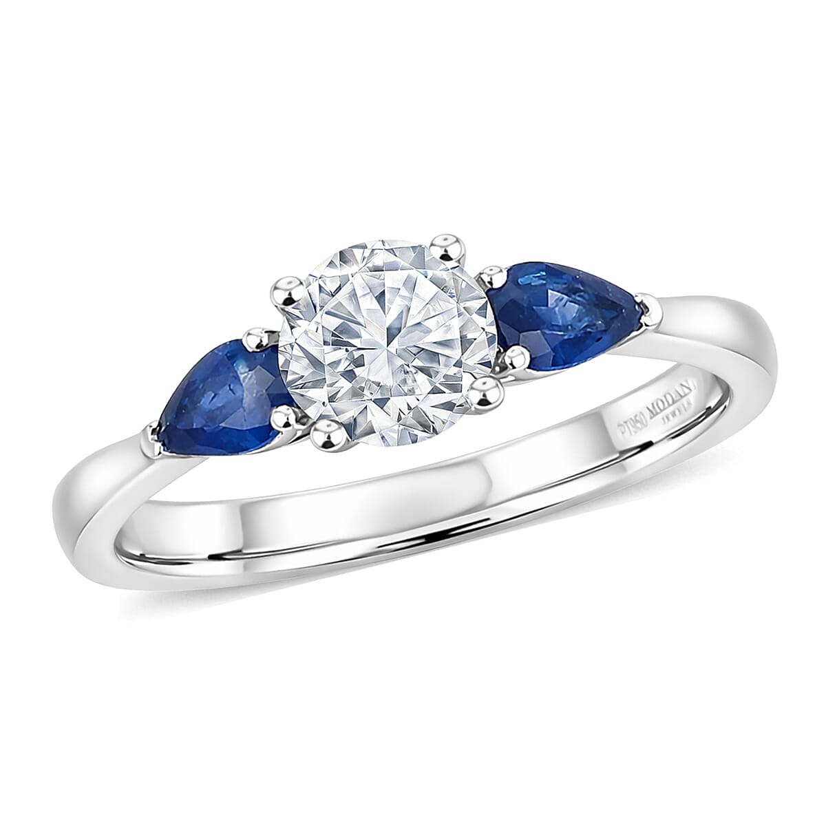 Modani 950 Platinum Diamond (0.42cts), Blue Sapphire Ring (Size 10.0) 1.03 ctw
