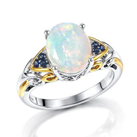 D'Joy Premium Ethiopian Welo Opal, Tsavorite Garnet Ring in 18K Vermeil YG and Rhodium Over Sterling Silver (Size 7.0) 1.80 ctw