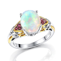 D'Joy Premium Ethiopian Welo Opal, Tsavorite Garnet Ring in 18K Vermeil YG and Rhodium Over Sterling Silver (Size 7.0) 1.80 ctw