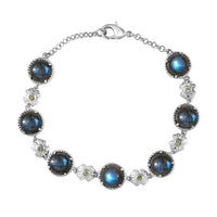 EverTrue Labradorite ,  Peridot  Motif Linked Bracelet in Platinum Bond (7.25 In) 17.04 ctw