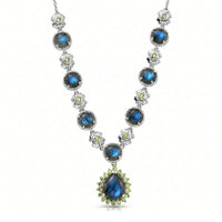 EverTrue Malagasy Labradorite and Hebei Peridot 11.50 ctw Mystic Bloom Necklace in Platinum Bond 18 Inches