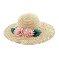 Passage Straw Sun Hat with Floral Bow - White (7"x3.1")